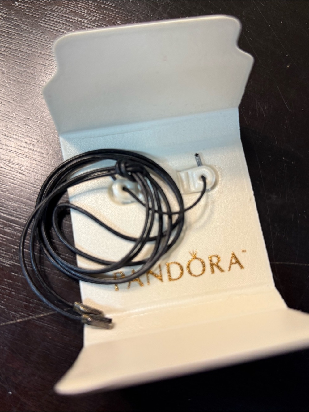 Pandora Black Cord Necklace with Silver Slide Clasp